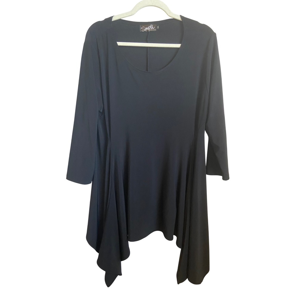 Sympli Black Handkerchief Hem Tunic Top 3/4 Sleeve Scoop Neck Canada Womens 18